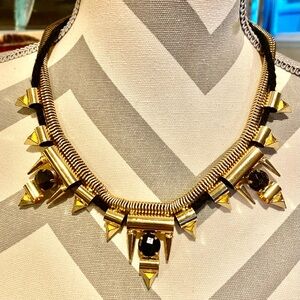 Steven Madden Gold Tone Black Stone Spiked Chunky Punk Style Necklace